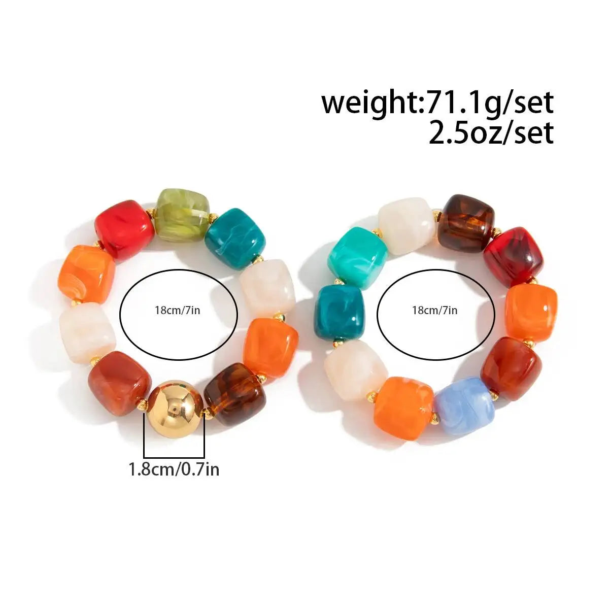 Ingemark 2Pcs/Set Retro Resin Beaded Bracelet for Women Bohemian Stackable Acrylic Elastic Bangle 2026 New Jewelry Accessories