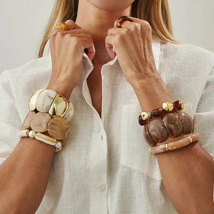6 Style Boho Punk Geometric Acrylic Resin Elasticity Bangles for Women Vintage CCB Beads Bangle Bracelets Charm Jewelry