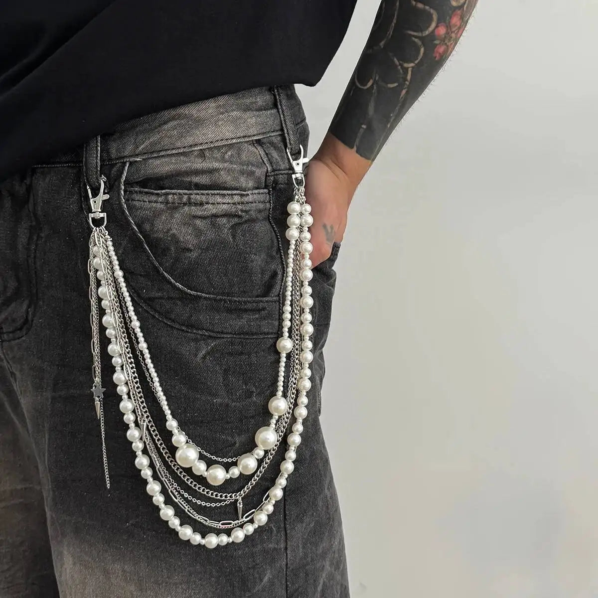 Exquisite Luxury Imitation Pearl Trousers Hipster Pant Jean Keychain for Men Punk Trousers Jeans Keyring HipHop Jewelry