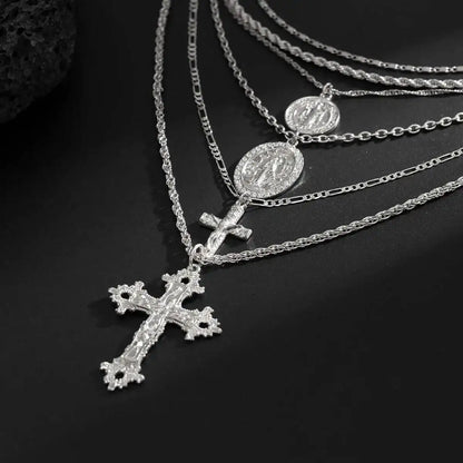 6Pcs/Set Punk Big Cross Jesus Pendant Choker Necklace for Men Collaes Hip Hop Adjustable Chain Christian Jewelry Gift