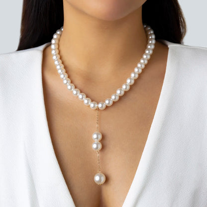 Ingemark Vintage Imitation-Pearl Heart OT Buckle Pendant Necklace Women Wedding Bridal Bead Chain Neck Accessories Jewelry New