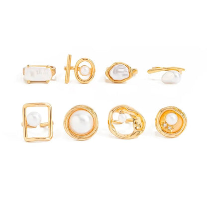 Ingemark 8Pcs/Set Bohemian Imitation Pearl Open Rings for Women New Trendy Irregular Adjustable Finger Ring Baroque Jewelry Gift
