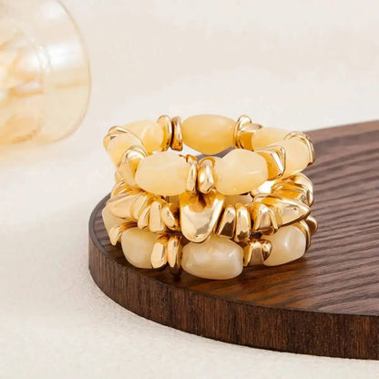 Ingemark 3Pcs/Set Baroque Acrylic Resin Beaded Bracelet for Women Vintage Boho Stacked Elastic Bangles Charm Jewelry Accessories