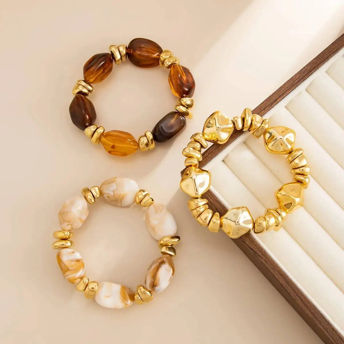 3 Pcs/Set Y2K Bohemian Acrylic Resin CCB Beads Bracelets Vintage Baroque Style Splicing Bangle Women's Daily Charm Jewelry