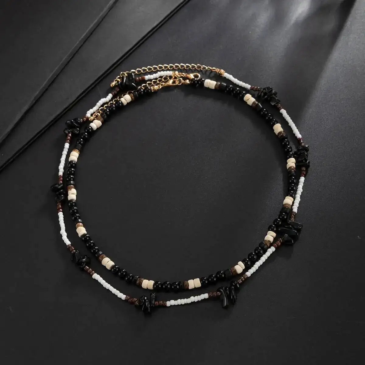 Ingemark 2Pcs/Set Trendy Black White Acrylic Seed Beads Choker Necklace for Men Punk Vintage Stackable Collar Chain Neck Jewelry