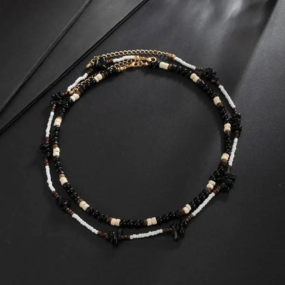 Ingemark 2Pcs/Set Trendy Black White Acrylic Seed Beads Choker Necklace for Men Punk Vintage Stackable Collar Chain Neck Jewelry