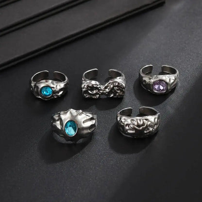 Ingemark 5 Pcs/Set Punk Colorful Acrylic Rhinestone Adjustable Open Ring for Men Hip Hop Retro Geometry Chunky Ring Male Jewelry