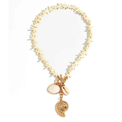 Ingemark Boho White Starfish Chain Necklace for Women Fashion Statement Elegant Conch Snail Pendant Choker Aesthetic Y2K Jewelry