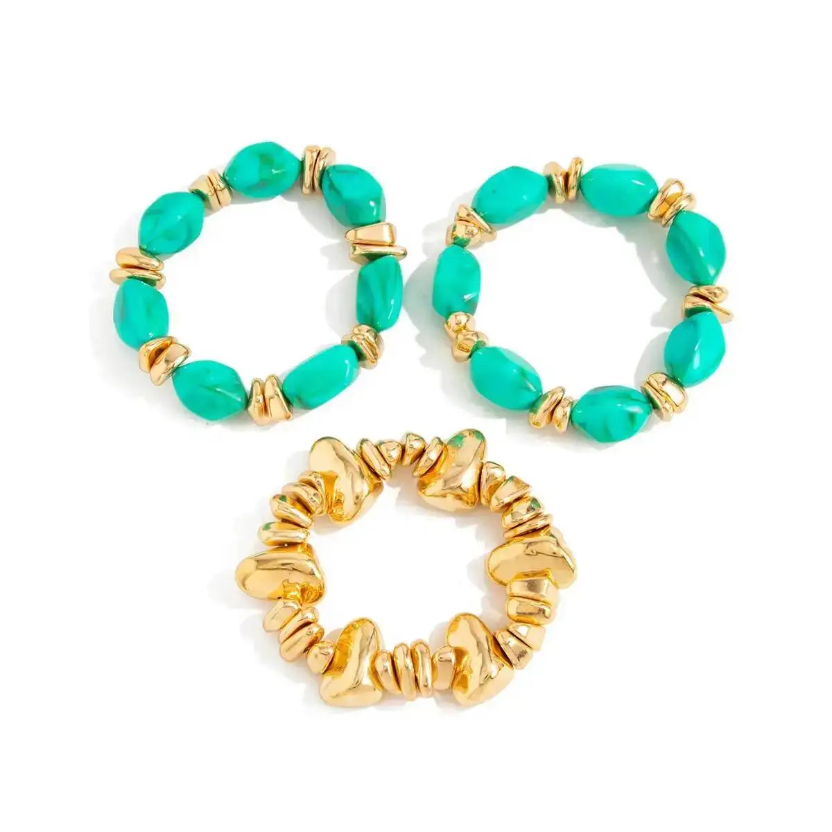Ingemark 3Pcs/Set Baroque Acrylic Resin Beaded Bracelet for Women Vintage Boho Stacked Elastic Bangles Charm Jewelry Accessories