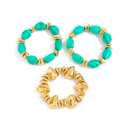 Ingemark 3Pcs/Set Baroque Acrylic Resin Beaded Bracelet for Women Vintage Boho Stacked Elastic Bangles Charm Jewelry Accessories