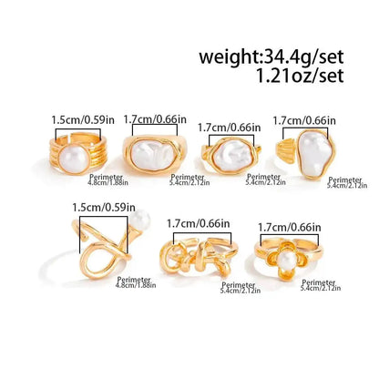 Ingemark 7 Pcs Baroque Imitation Pearl Open Rings Set for Women Elegant Irregular Stackable Adjustable Finger Ring Jewelry Gift