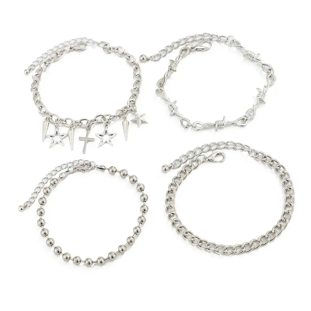 Trendy Multi Layer Stackable Cuban Chain Bracelet Men Hip Hop Pentagram Jesus Cross Rivet Pendant Bracelet Punk Jewelry
