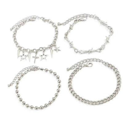 Trendy Multi Layer Stackable Cuban Chain Bracelet Men Hip Hop Pentagram Jesus Cross Rivet Pendant Bracelet Punk Jewelry