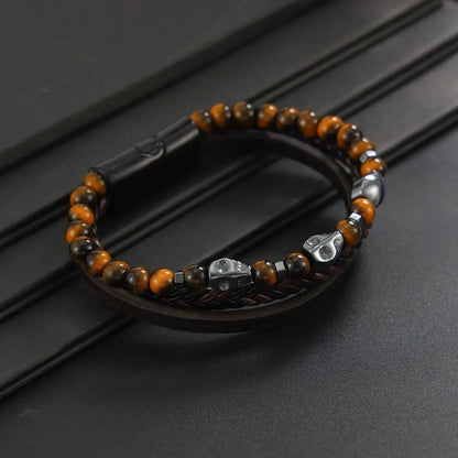 Ingemark Vintage Multi Layer Woven Wide Leather Bracelet for Men Trend Goth Stainless Steel Cross Charm Bangle Male Hand Jewelry