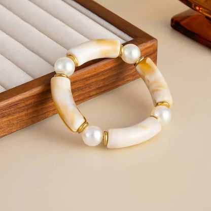 6 Style Boho Punk Geometric Acrylic Resin Elasticity Bangles for Women Vintage CCB Beads Bangle Bracelets Charm Jewelry