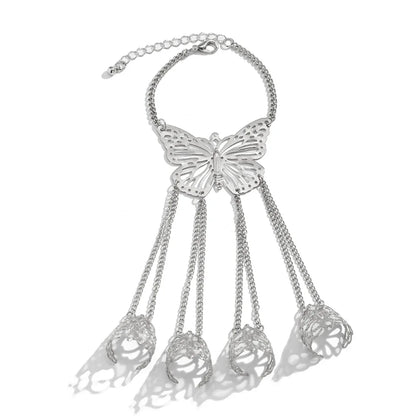 Goth Gypsy Ethnic Big Hollow Butterfly Wrist Chain Finger Rings Harness Bracelets for Women Belly Dancer Dubai Halloween Jewelry