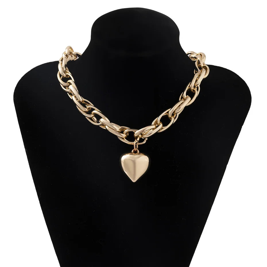 Ingemark High Quality Punk Big Heart Pendant Necklace Women Fashion Statement Chunky Heavy Chain Grunge Jewelry Steampunk Men