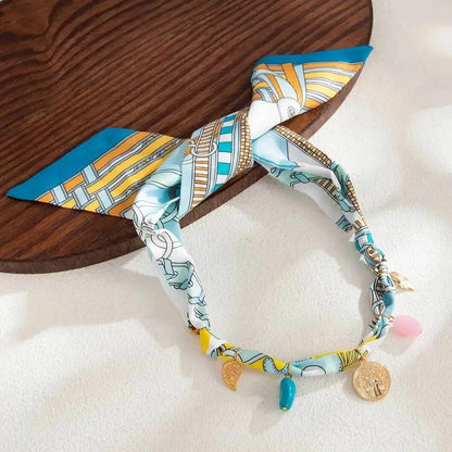 Ingemark Elegant Adjustable Silk Scarf Choker Necklace for Women Vintage Boho Leaf Coin Pendant Necklace Daily Jewelry Gift
