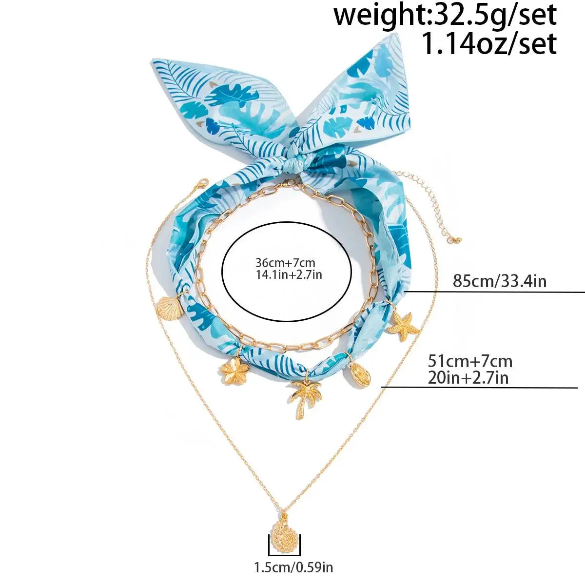 Ingemark 3Pcs/Set Boho Scarf Ribbon Choker Necklace Women Vintage Cross Sun Flower Starfish Conch Coconut Tree Pendant Necklace
