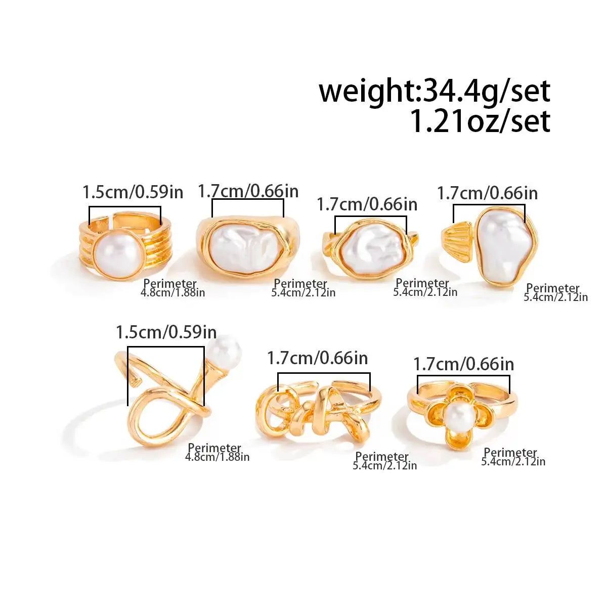 Ingemark 7 Pcs Baroque Imitation Pearl Open Rings Set for Women Elegant Irregular Stackable Adjustable Finger Ring Jewelry Gift