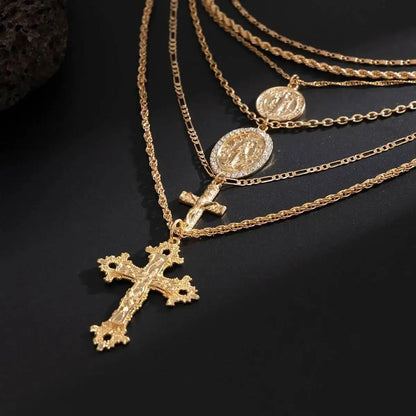 6Pcs/Set Punk Big Cross Jesus Pendant Choker Necklace for Men Collaes Hip Hop Adjustable Chain Christian Jewelry Gift