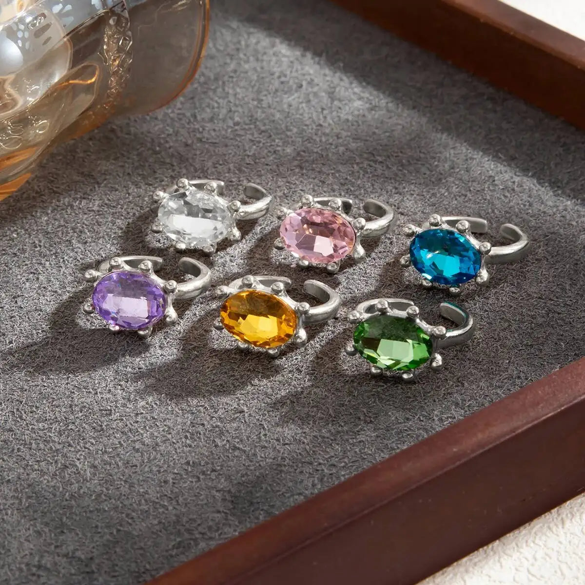 Ingemark Personalized Colorful Rhinestone Adjustable Opening Ring for Women Retro Acrylic Stackable Knuckle Ring Y2K Accessory