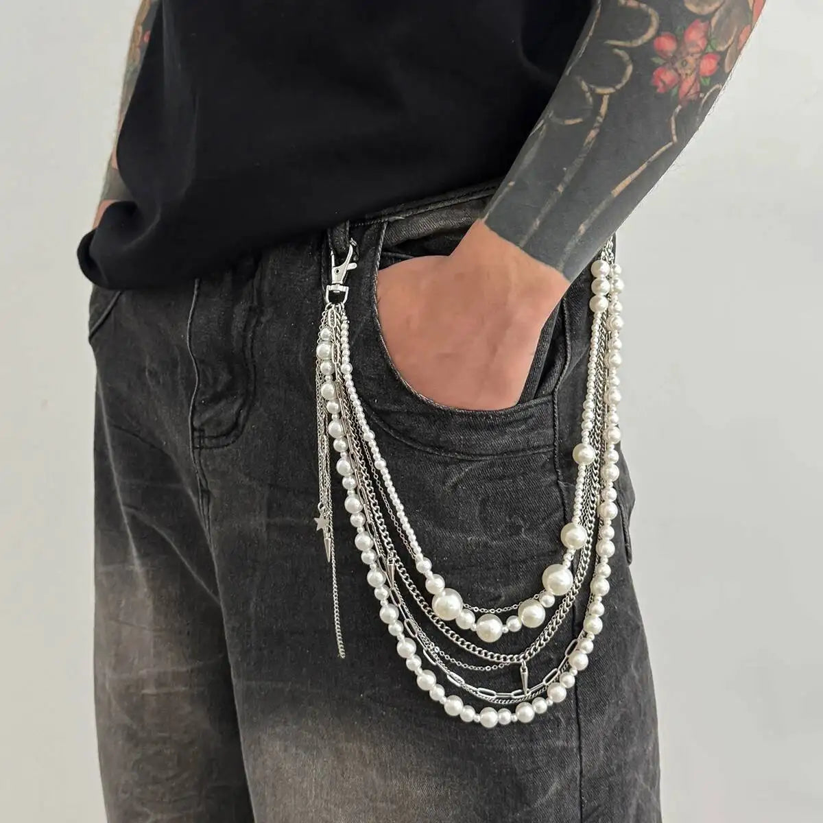 Exquisite Luxury Imitation Pearl Trousers Hipster Pant Jean Keychain for Men Punk Trousers Jeans Keyring HipHop Jewelry