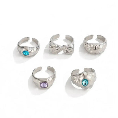 Ingemark 5 Pcs/Set Punk Colorful Acrylic Rhinestone Adjustable Open Ring for Men Hip Hop Retro Geometry Chunky Ring Male Jewelry