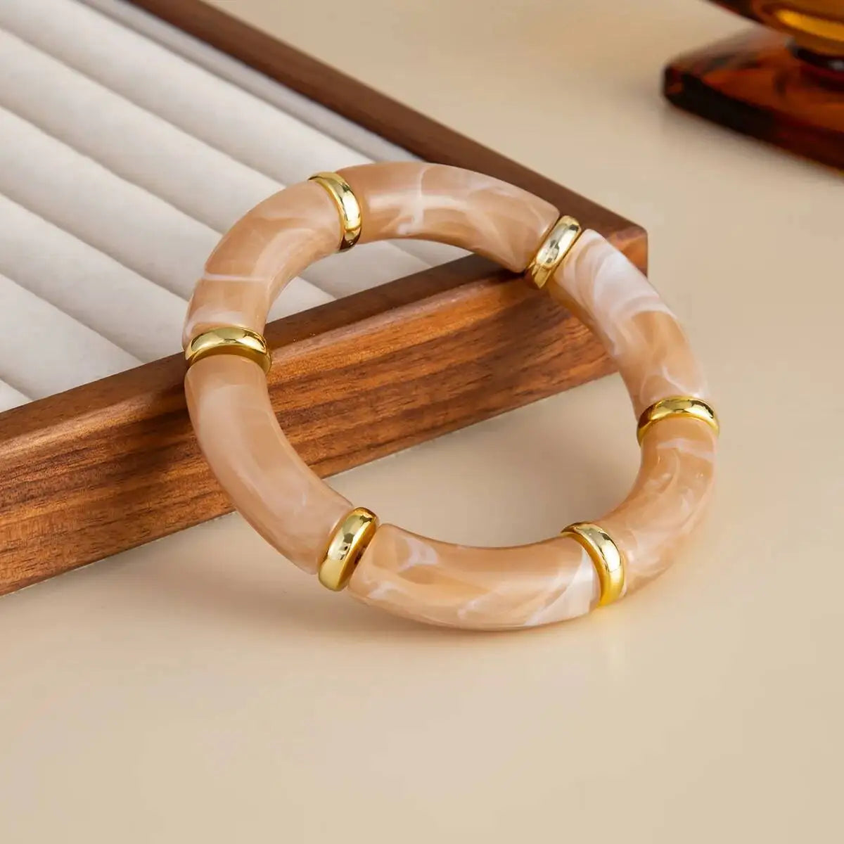 6 Style Boho Punk Geometric Acrylic Resin Elasticity Bangles for Women Vintage CCB Beads Bangle Bracelets Charm Jewelry