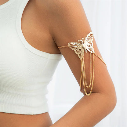 Ingemark Boho Exquisite Big Butterfly Tassel Arm Chain Bracelet Women Wedding Bridal Vintage Adjustable Bracelets Hand Jewelry