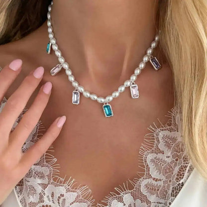 Ingemark Elegant Glossy Imitation Pearl Choker Necklace for Women Cute Colorful Acrylic Rhinestone Pendant Necklace Y2K Jewelry