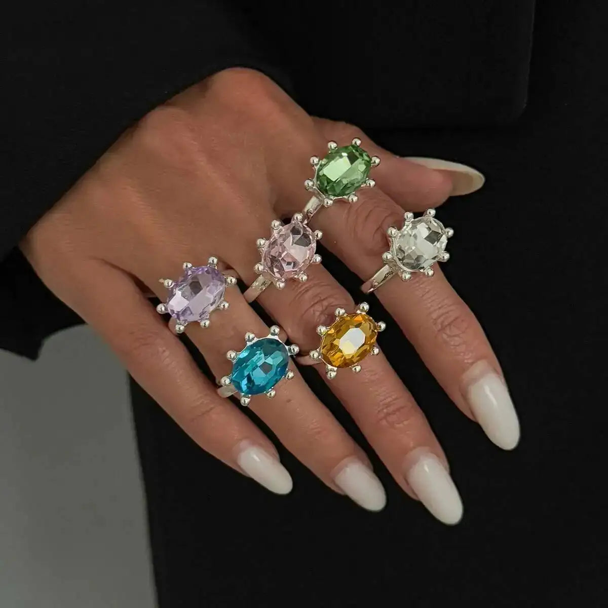 Ingemark Personalized Colorful Rhinestone Adjustable Opening Ring for Women Retro Acrylic Stackable Knuckle Ring Y2K Accessory