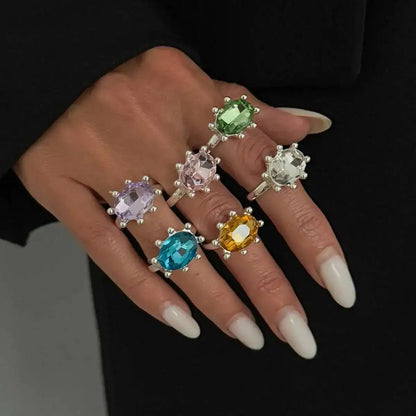 Ingemark Personalized Colorful Rhinestone Adjustable Opening Ring for Women Retro Acrylic Stackable Knuckle Ring Y2K Accessory
