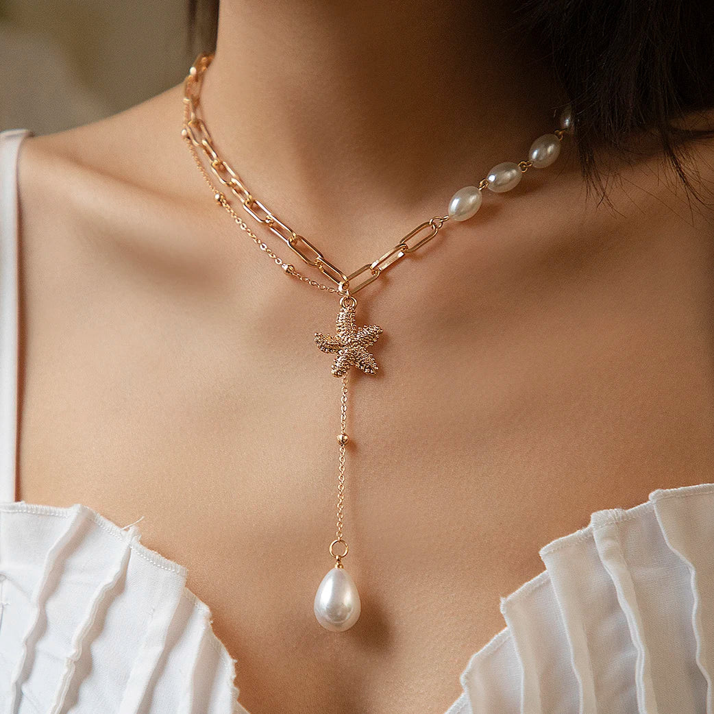 Ingemark Vintage Imitation-Pearl Heart OT Buckle Pendant Necklace Women Wedding Bridal Bead Chain Neck Accessories Jewelry New