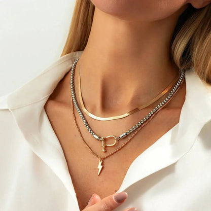 Ingemark 3Pcs/Set Unique Irregular Pendant Choker Necklace for Women Simple Metal Snake Chain Neck Jewelry Party Accessories