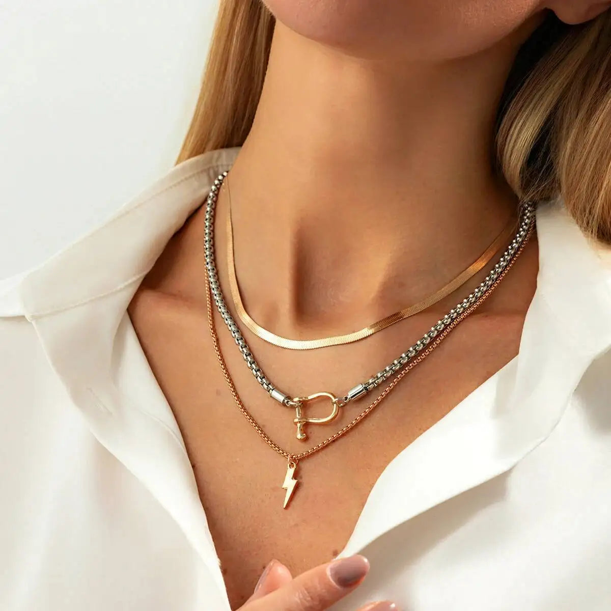Ingemark 3Pcs/Set Unique Irregular Pendant Choker Necklace for Women Simple Metal Snake Chain Neck Jewelry Party Accessories