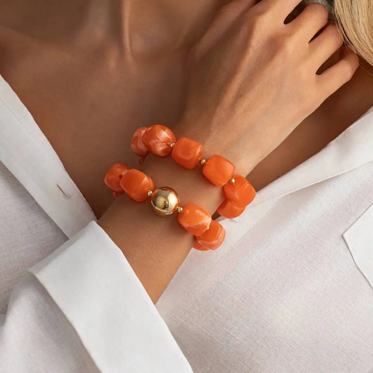 Ingemark 2Pcs/Set Retro Resin Beaded Bracelet for Women Bohemian Stackable Acrylic Elastic Bangle 2026 New Jewelry Accessories