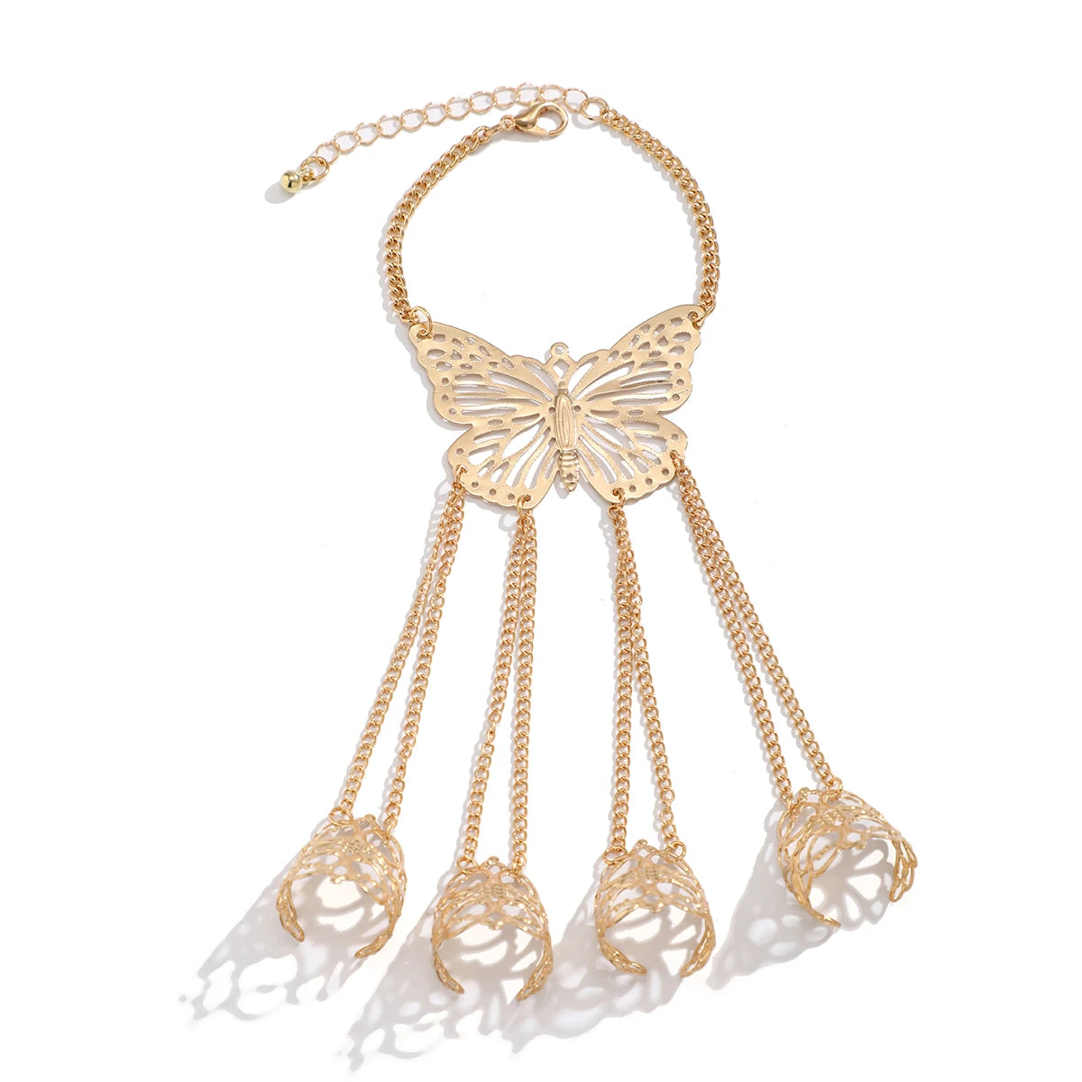 Goth Gypsy Ethnic Big Hollow Butterfly Wrist Chain Finger Rings Harness Bracelets for Women Belly Dancer Dubai Halloween Jewelry