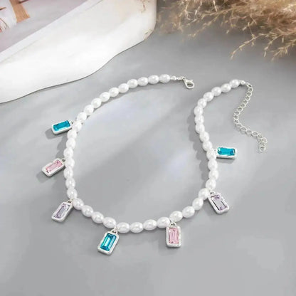 Ingemark Elegant Glossy Imitation Pearl Choker Necklace for Women Cute Colorful Acrylic Rhinestone Pendant Necklace Y2K Jewelry