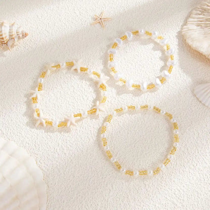 Ingemark 3Pcs/Set Boho Imitation Pearl Starfish Beads Bracelets Women Romantic Elegant Charm Bangle Daily Party Banquet Jewelry