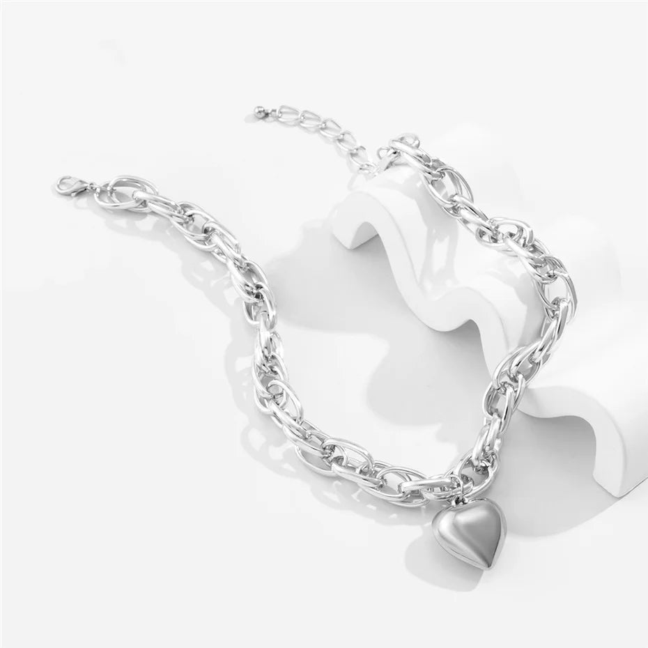Ingemark High Quality Punk Big Heart Pendant Necklace Women Fashion Statement Chunky Heavy Chain Grunge Jewelry Steampunk Men