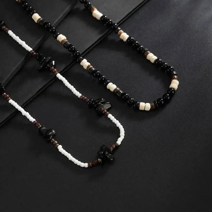 Ingemark 2Pcs/Set Trendy Black White Acrylic Seed Beads Choker Necklace for Men Punk Vintage Stackable Collar Chain Neck Jewelry