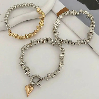 3pcs/set Fashion Irregular CCB Beads Chain Heart Pendant Bracelet Women Vintage Imitation Pearl Bangle Jewelry Gift