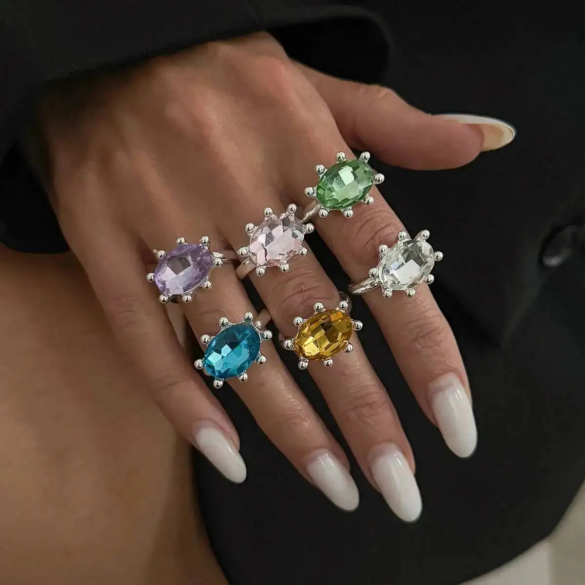 Ingemark Personalized Colorful Rhinestone Adjustable Opening Ring for Women Retro Acrylic Stackable Knuckle Ring Y2K Accessory