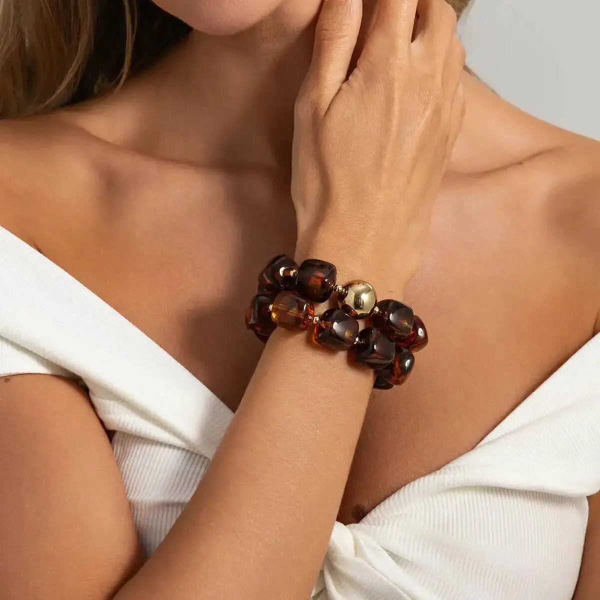 Ingemark 2Pcs/Set Retro Resin Beaded Bracelet for Women Bohemian Stackable Acrylic Elastic Bangle 2026 New Jewelry Accessories
