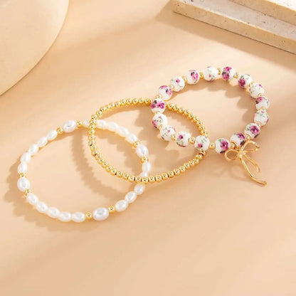 Ingemark 3Pcs/Set Boho Imitation Pearl Starfish Beads Bracelets Women Romantic Elegant Charm Bangle Daily Party Banquet Jewelry