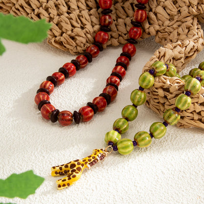 Ingemark 2Pcs/Set Trendy Red Greend Ceramics Beaded Chokers Necklace Women Vintage Stacked Giraffe Pendant Necklace Boho Jewelry