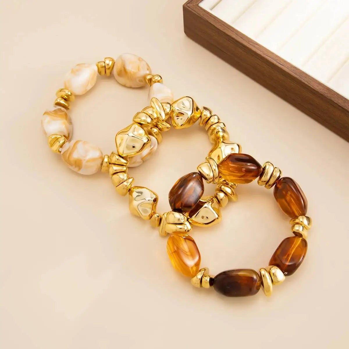 3 Pcs/Set Y2K Bohemian Acrylic Resin CCB Beads Bracelets Vintage Baroque Style Splicing Bangle Women's Daily Charm Jewelry