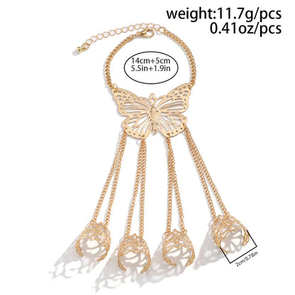 Goth Gypsy Ethnic Big Hollow Butterfly Wrist Chain Finger Rings Harness Bracelets for Women Belly Dancer Dubai Halloween Jewelry