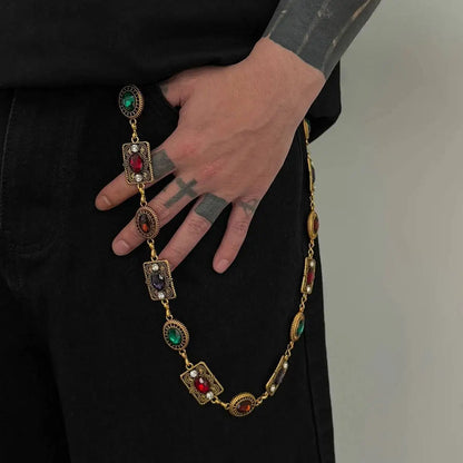 Ingemark Hip-Hop Red Green Acrylic Rhinestone Keychain Wallet Belt Chain for Men Trendy Hipster Pant Jeans Chain Street Jewelry